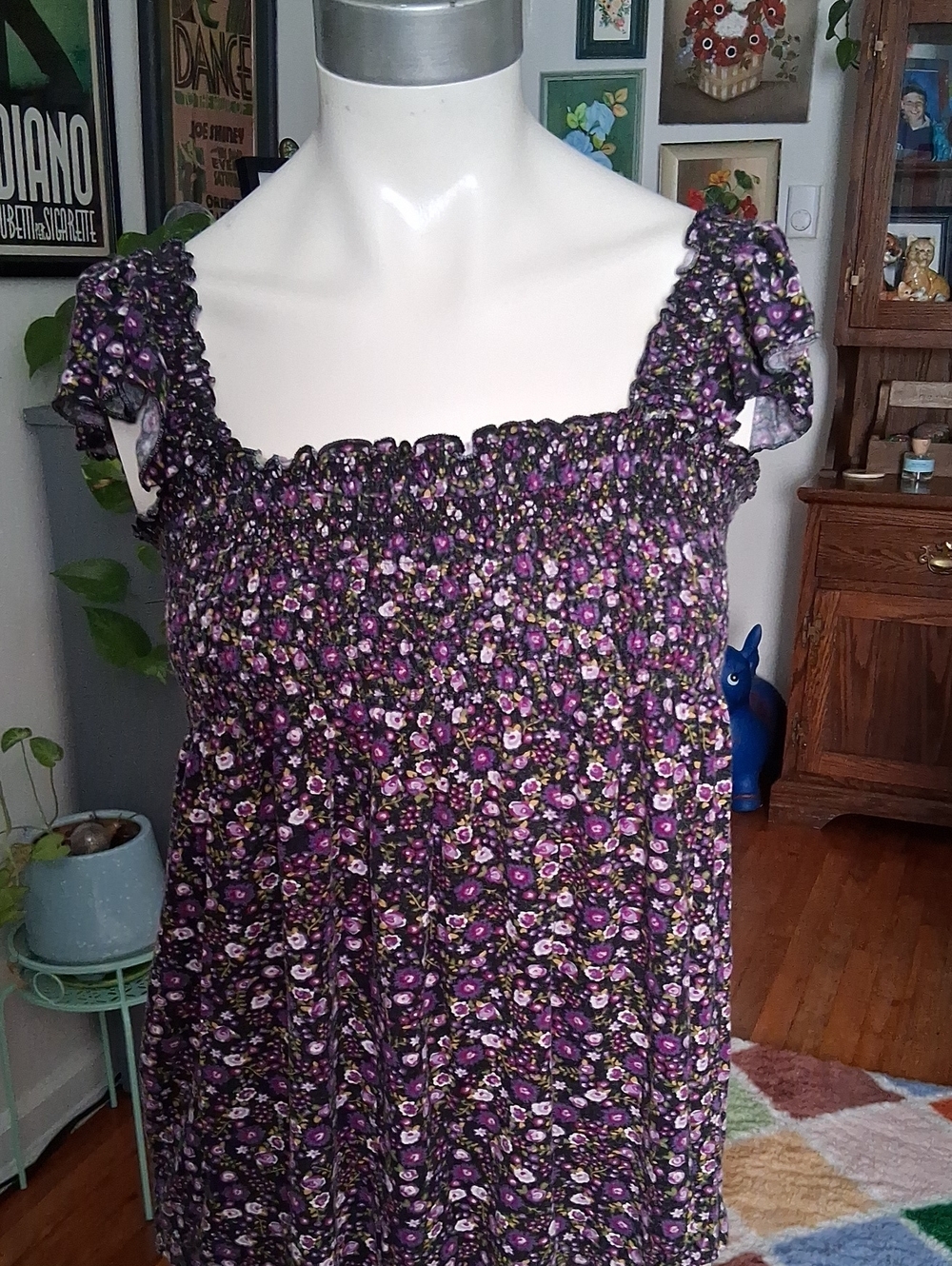 Apt. 9 Purple Floral Smocked Square-Neck Tunic